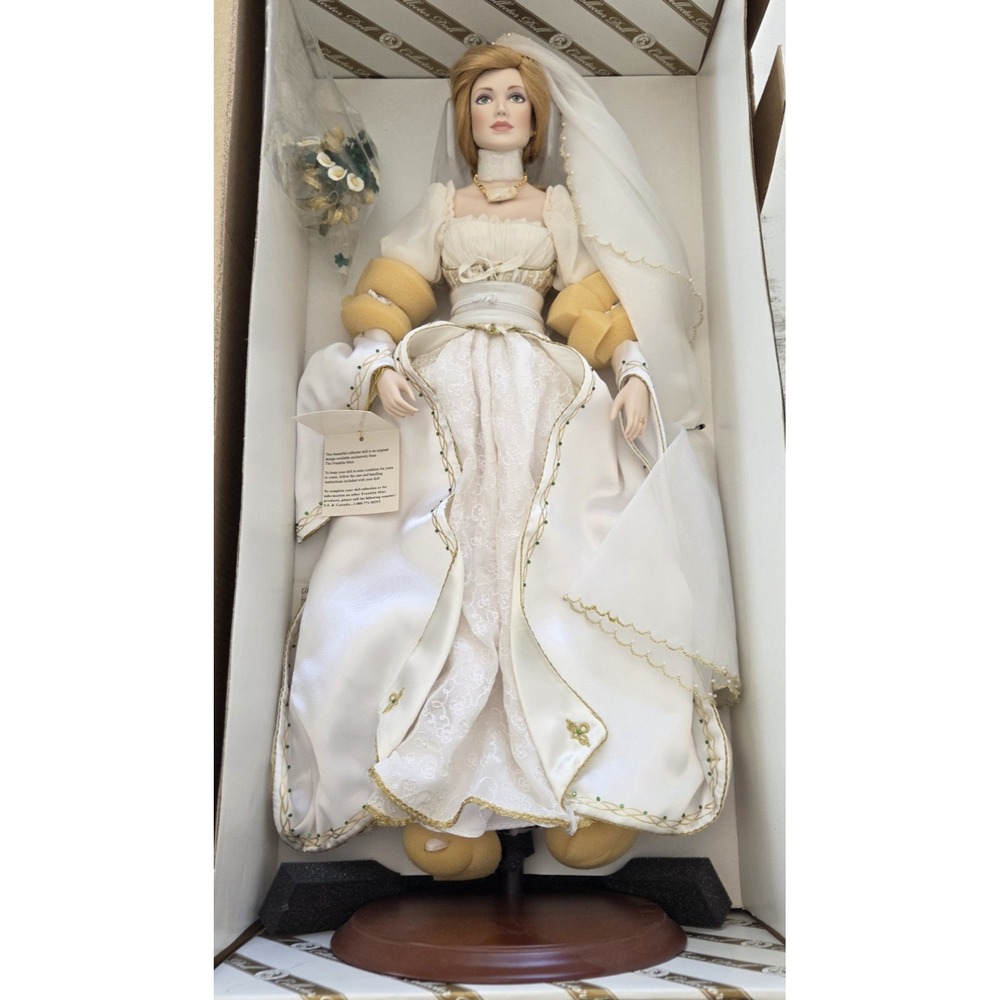 Vintage Franklin Mint Porcelain Colleen Irish Bride Doll & Wedding Dress NEW